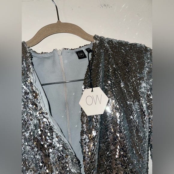 NWT OW Collection Sequin Silver Glitter Dress Size XS - Picture 7 of 9